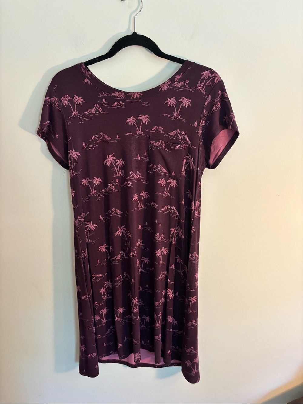 Market and Spruce casual dress in plum with pink tropical print.